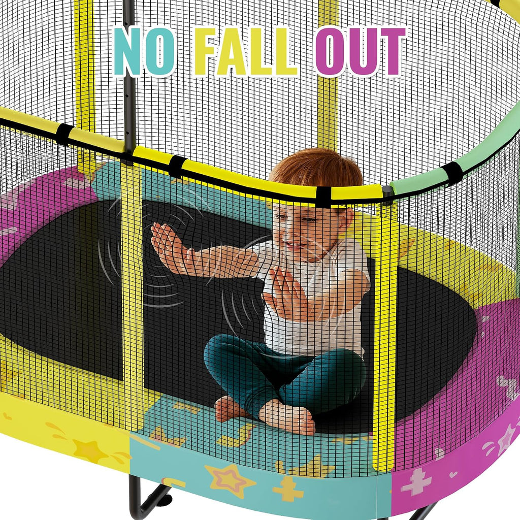 Lamerge Kids Trampoline, Indoor Trampoline Approved by ASTM, Safety Enclosure Net and Adjustable Handrail, 1-8 Children, 500lbs Capacity, 7-in-1, 60'