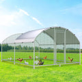 Large Metal Chicken Coop, Chicken Runs for Yard with Cover Walk-in Poultry Cage for 10 20 Chickens, Chicken Pen Duck Coop with Round Water-Resident Top and Feeding Door, Hen House 12.8Lx9.84Wx6.23H FT