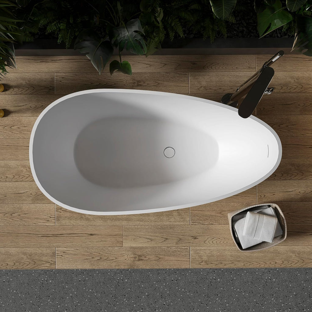59 inch Solid Stone resin freestanding egg shape bathtub for the bathroom