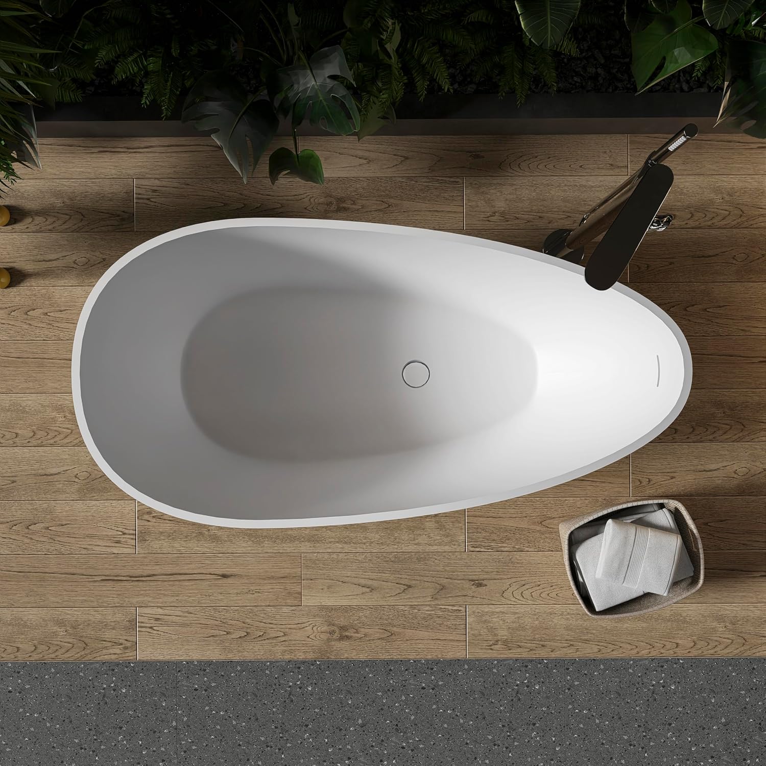 59 inch Solid Stone resin freestanding egg shape bathtub for the bathroom