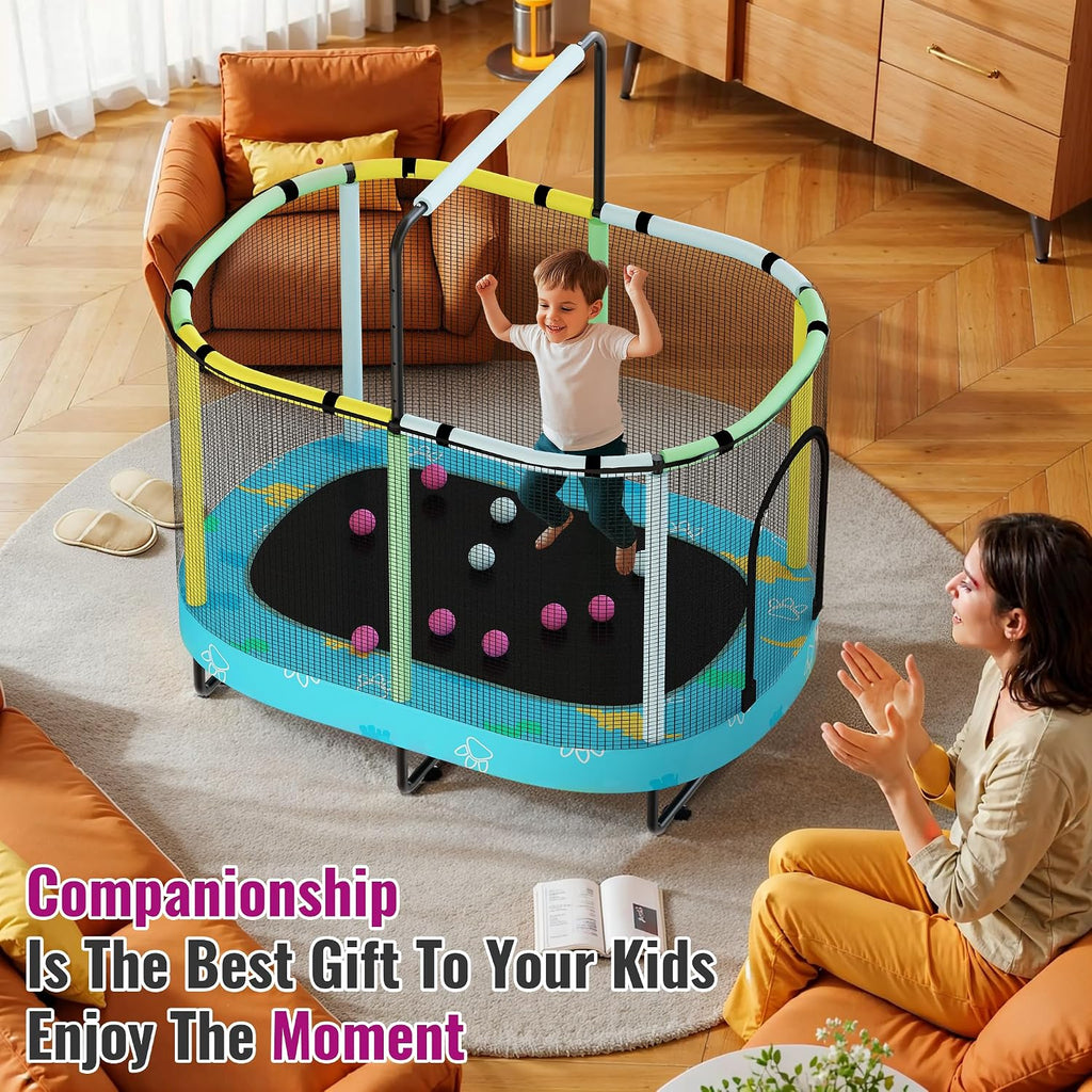 Lamerge Kids Trampoline, Indoor Trampoline Approved by ASTM, Safety Enclosure Net and Adjustable Handrail, 1-8 Children, 500lbs Capacity, 7-in-1, 60'