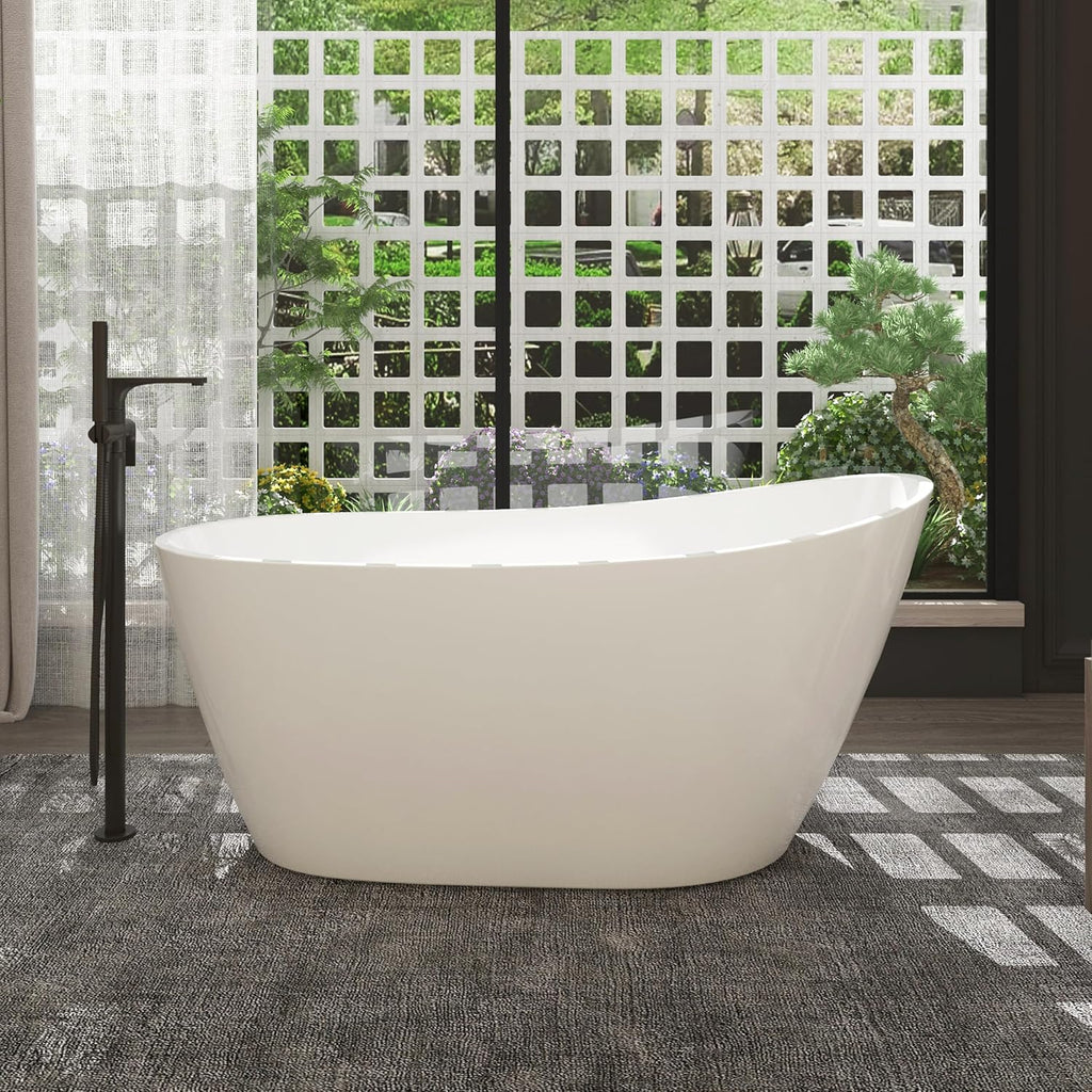 Acrylic Freestanding Contemporary Soaking Tub A29-59 Series 59' Bathtub White Modern Stand Alone Tub with Overflow and Pop-up Drain