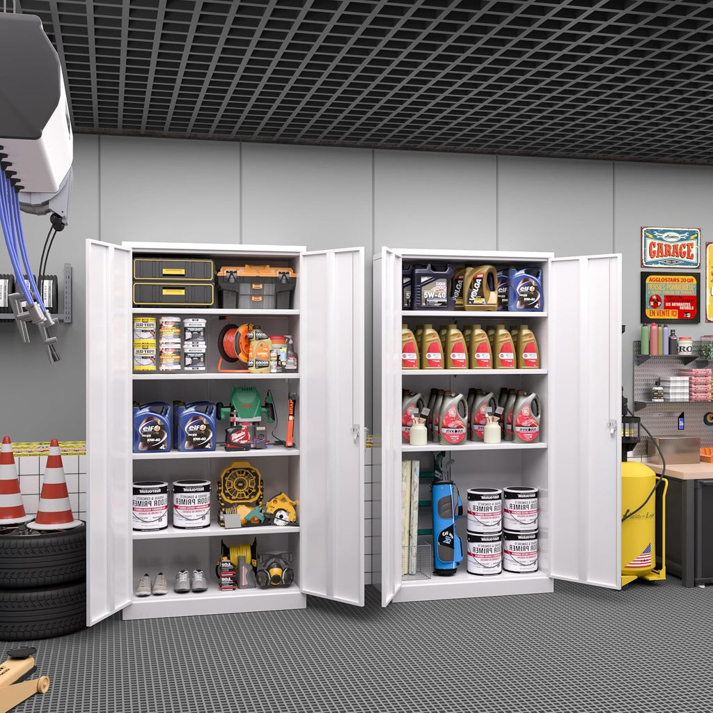 Greenvelly White Metal Storage Cabinet 72' - Steel Garage Cabinet with Doors & Shelves, Anti Tipping