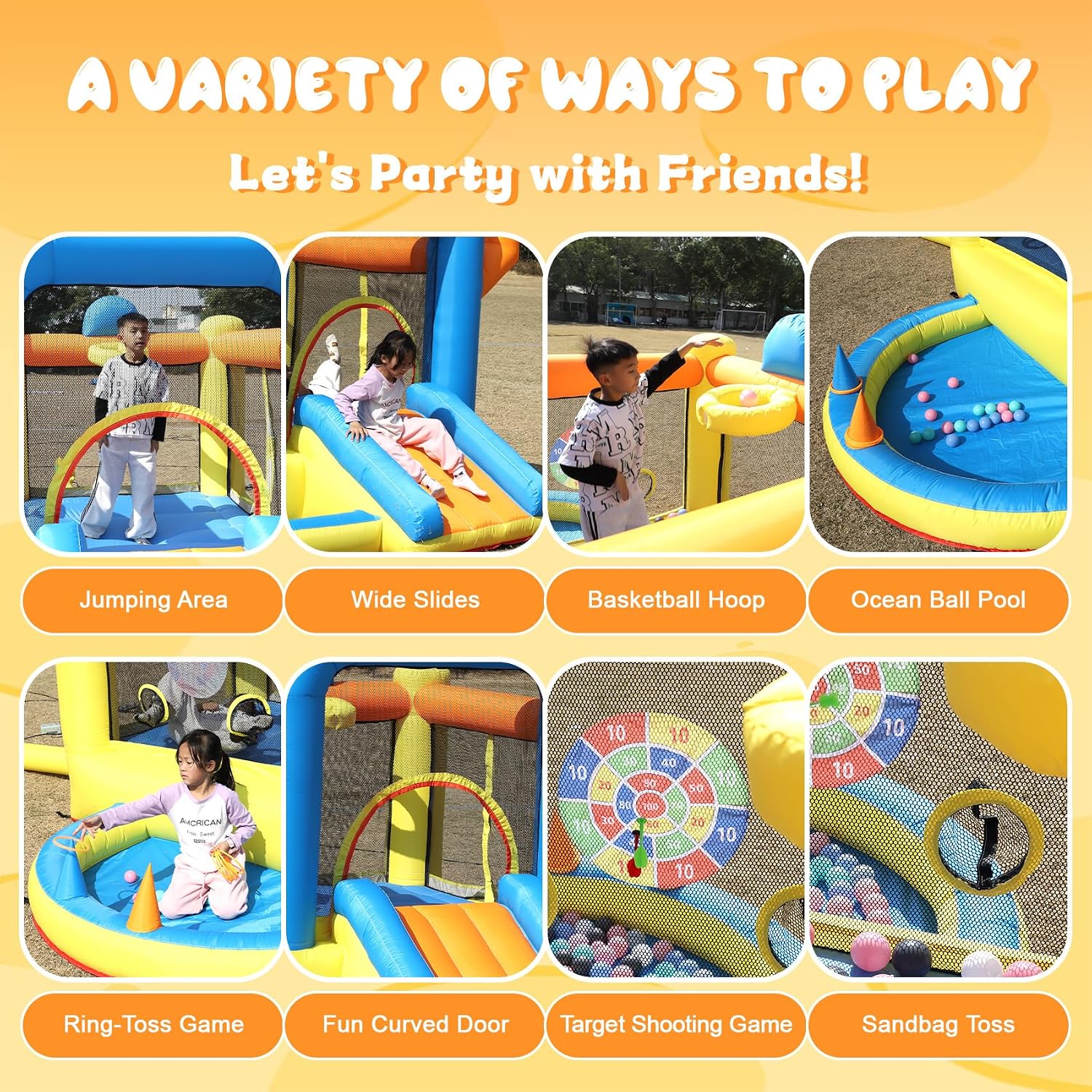 Inflatable Bounce House for Kids Ages 3-8,9.35FT Bouncy House for Kids with Jumping Area, Basketball Hoop, 370W Air Blower, Mini Bounce House for Boys Girls Backyard Birthday Party Gifts