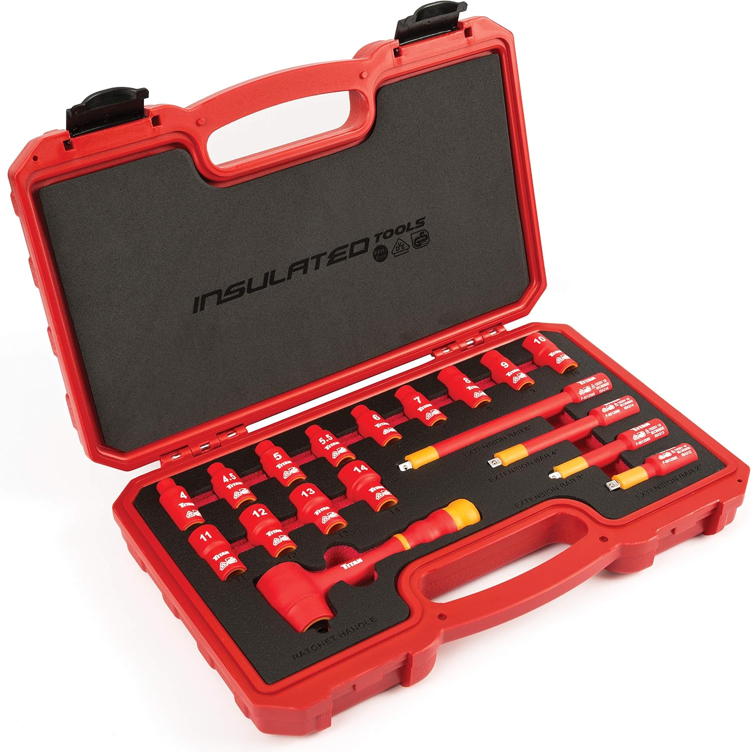 Titan 18-Piece 1/4-Inch Drive VDE Insulated Socket Set and Wiha 7-Piece 1000-Volt Metric Insulated Nut Driver Set