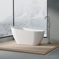 WELLFOR 59-Inch Freestanding Glossy White Acrylic Bathtub with Chrome Bathtub Drain and Integrated Slotted Overflow, Freestanding Soaking Bathtub Glossy White, Acrylic Soaking Tub (Glossy White)