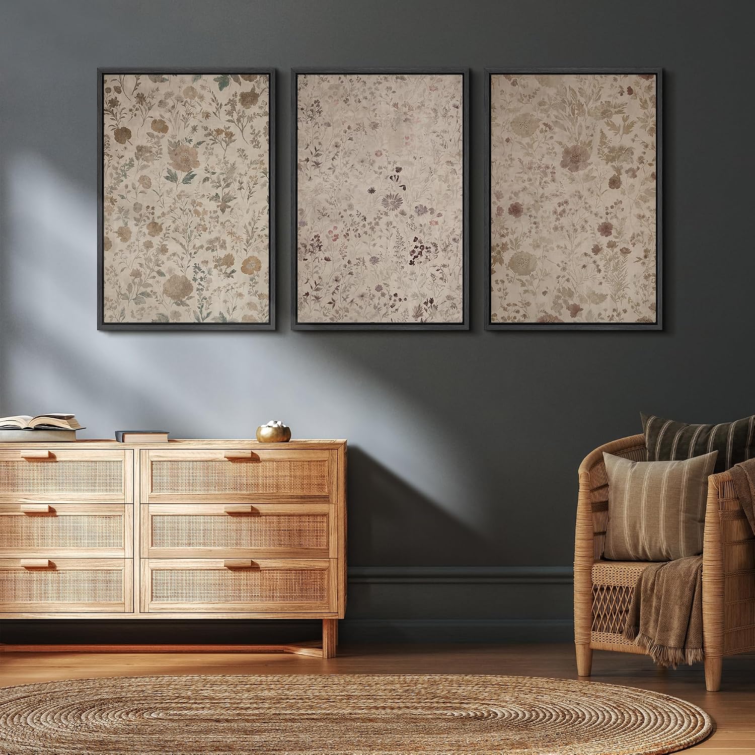 wall26 Framed Canvas Print Wall Art Set Vintage Botanical Wildflower Photography Modern Art Decorative for Living Room, Bedroom, Office - 24'x36'x3 Black