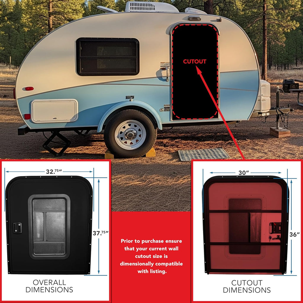 Teardrop 30' X 36' Face Mount Foam Core Passenger Side Door with Radius Corners on Top and Square Bottom with Screen Door (30'(W) X 36'(H) Pass Side, Black)