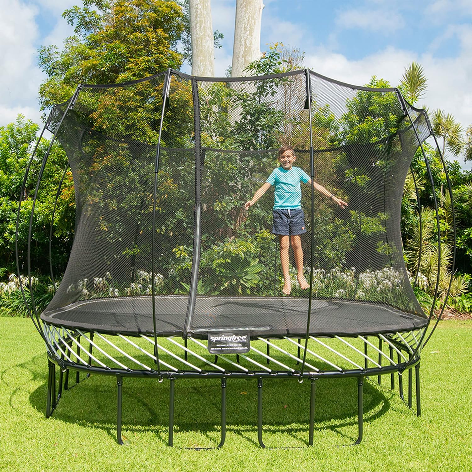 Springfree Trampoline � Springless Square Backyard Trampoline with Enclosure for Kids - 11ft or 13ft Sizes & Optional Add-On Attachments & Accessories