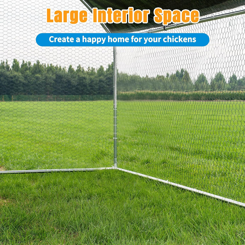 Large Metal Chicken Coop, Chicken Runs for Yard with Cover Walk-in Poultry Cage for 10 20 Chickens, Chicken Pen Duck Coop with Round Water-Resident Top and Feeding Door, Hen House 12.8Lx9.84Wx6.23H FT