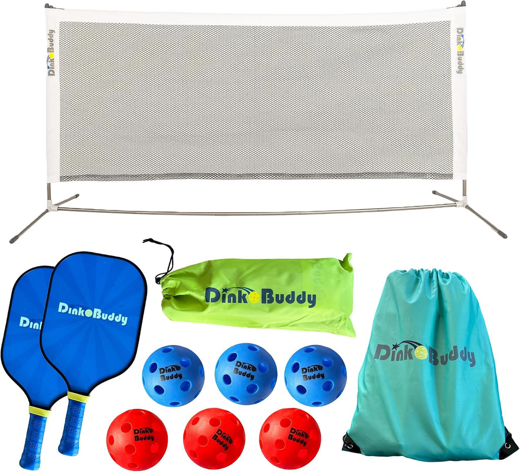 3-in-1 (with Collapsible 6-ft Pickleball Net) & 2-in-1 Options with 3 Kelso + 3 Standard Balls, 2 Paddles, & 1 Drawstring Backpack