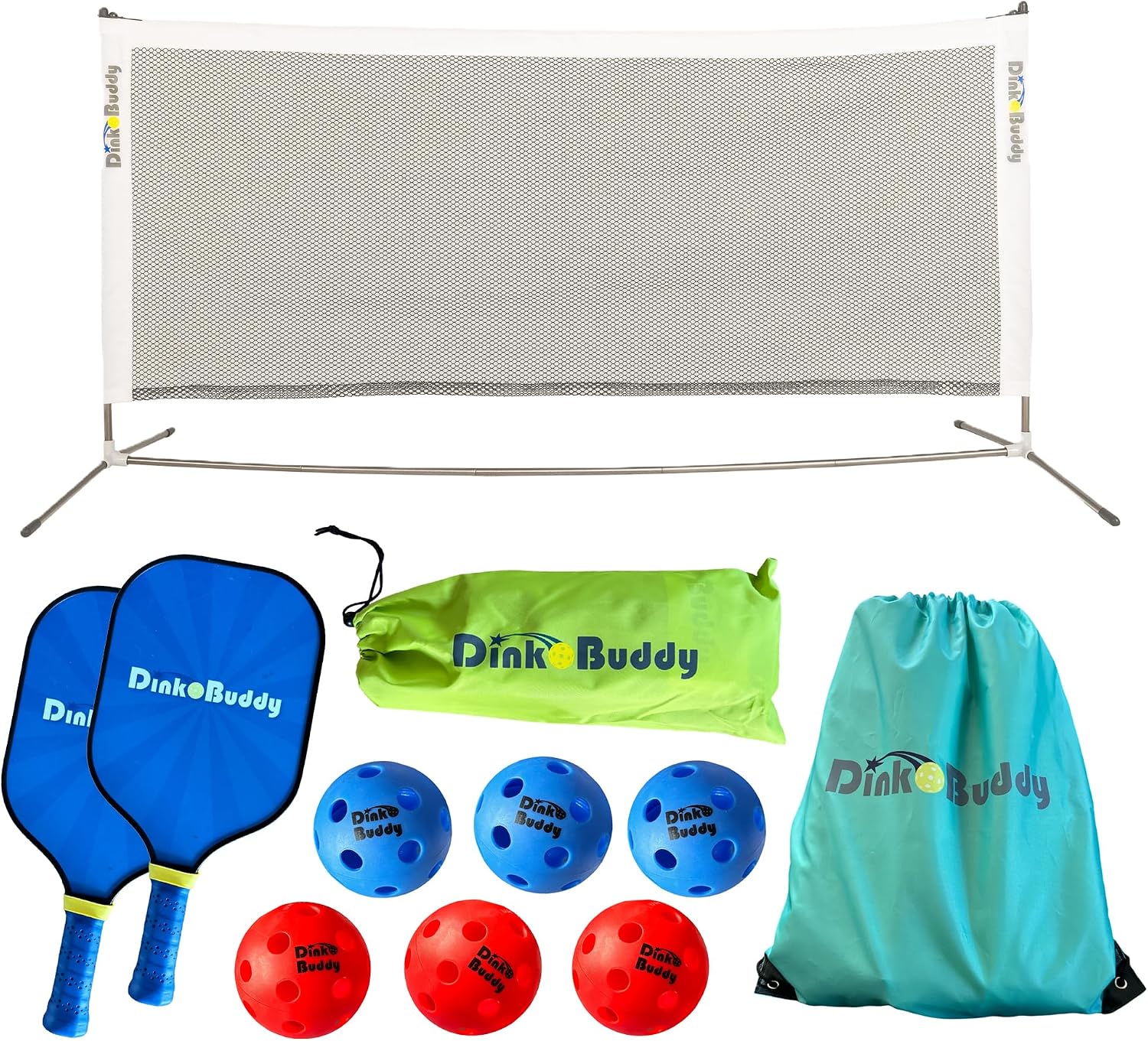3-in-1 (with Collapsible 6-ft Pickleball Net) & 2-in-1 Options with 3 Kelso + 3 Standard Balls, 2 Paddles, & 1 Drawstring Backpack