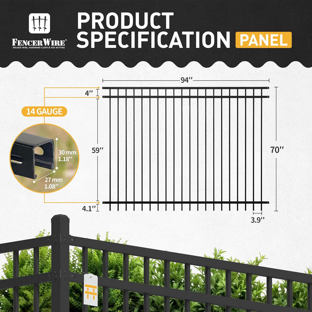 Fencer Wire Heavy Duty Flat Top Fence Barrier Panel, 6FT Height X 8FT Width Anti-Rust Metal Fencing Panel, Steel Outdoor Decorative Garden Fence Panel for Yard, Pool, Patio, Single Panel