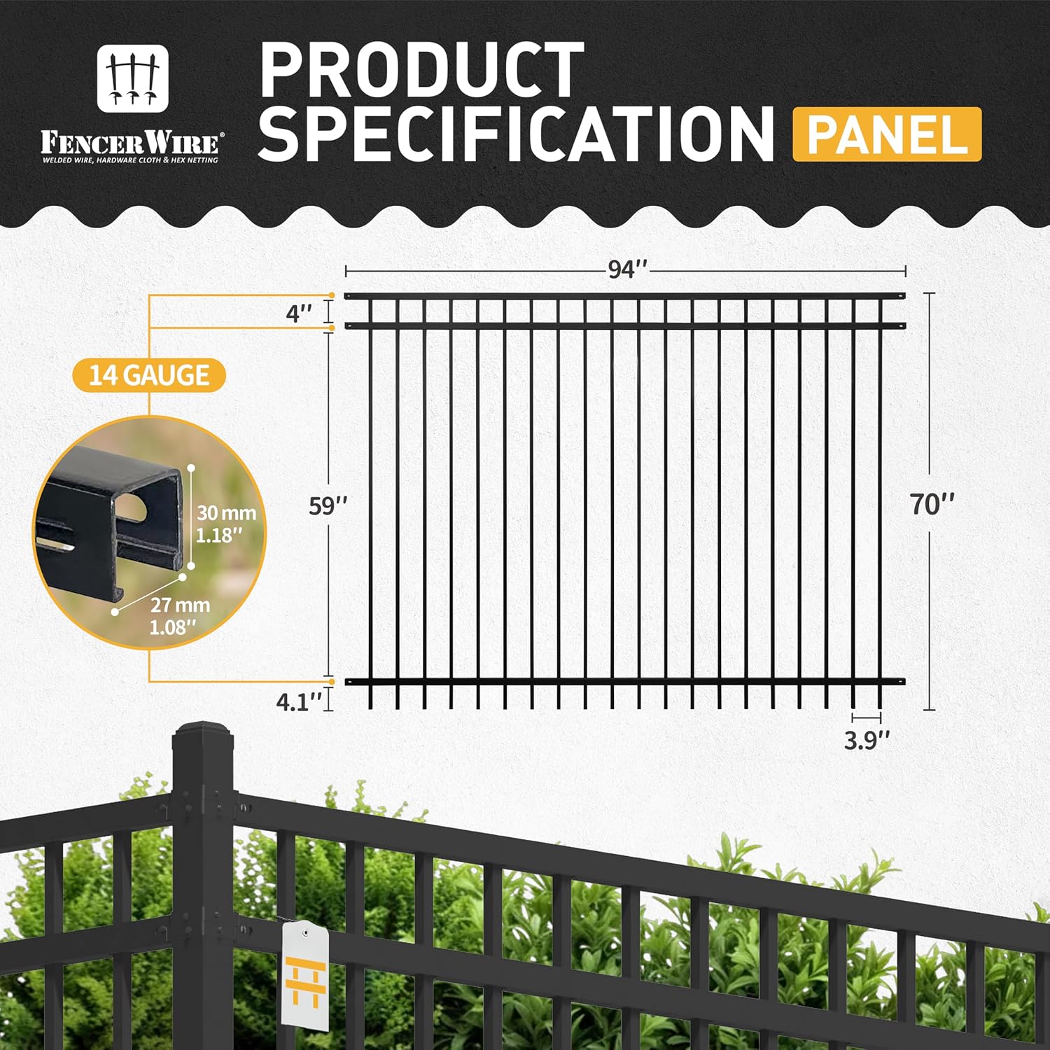 Fencer Wire Heavy Duty Flat Top Fence Barrier Panel, 6FT Height X 8FT Width Anti-Rust Metal Fencing Panel, Steel Outdoor Decorative Garden Fence Panel for Yard, Pool, Patio, Single Panel