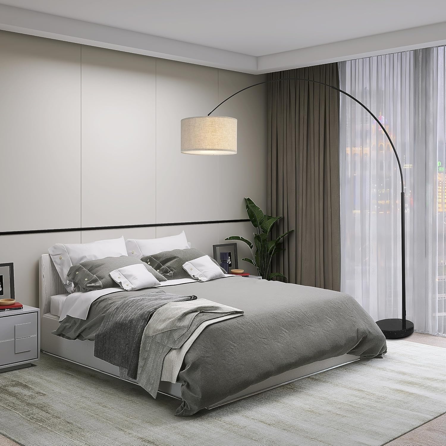 Major-Q Modern Arcing Floor Lamp - Tall Stand Up Arching Drum Shade - Large Contemporary Floor Lamp for Dining Rooms and Bedrooms - Corner Lamp for Office Lighting and Home Decor
