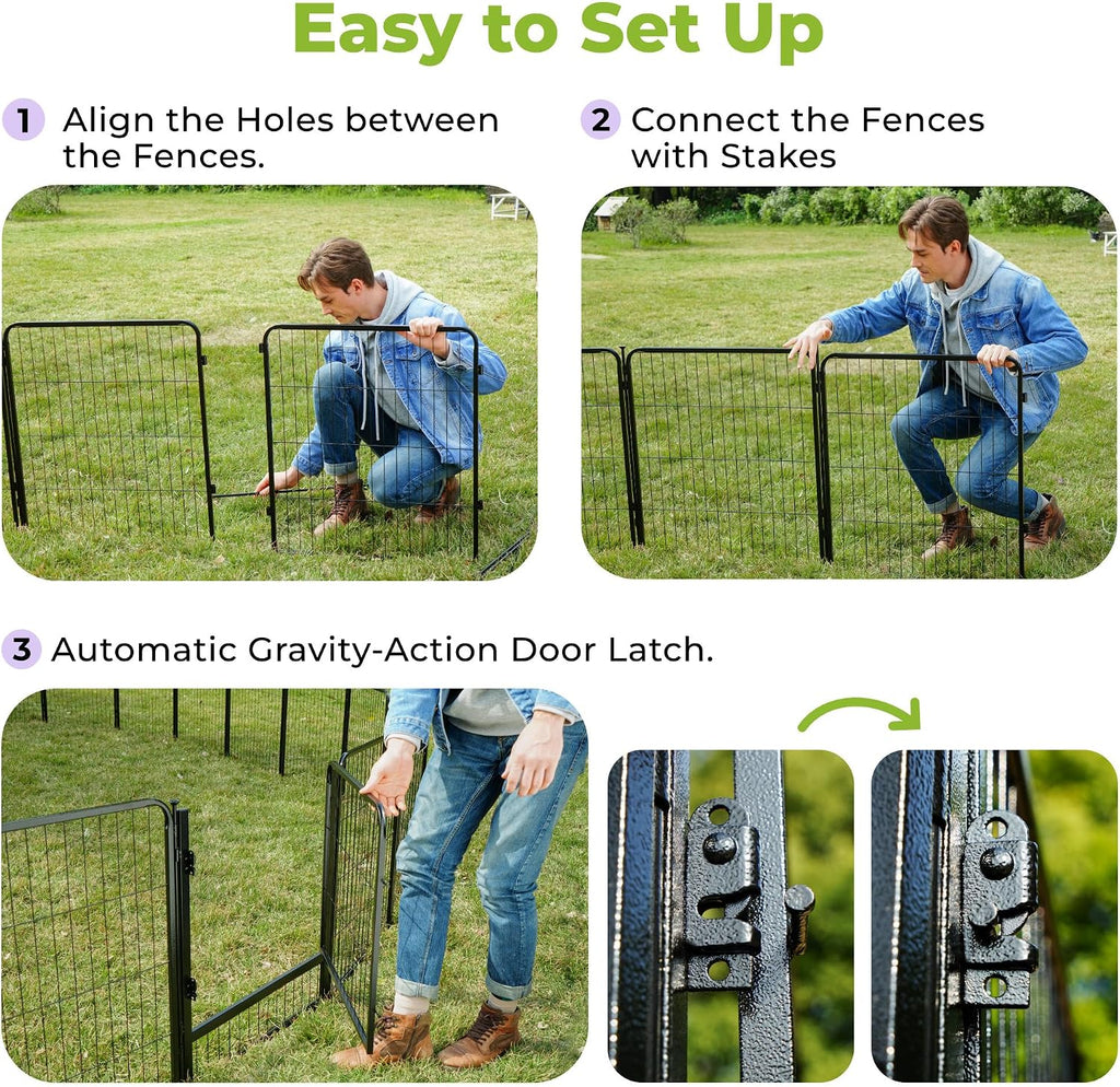 SunsGrove Tall Garden Fence with Gate, 40 in(H) x 26.8 ft(L) 12 Panels Heavy Duty Metal Animal Barrier Fence for Yard, Suitable for Indoor or Outdoor Dog Pet Fence, Garden Fence Border, Black