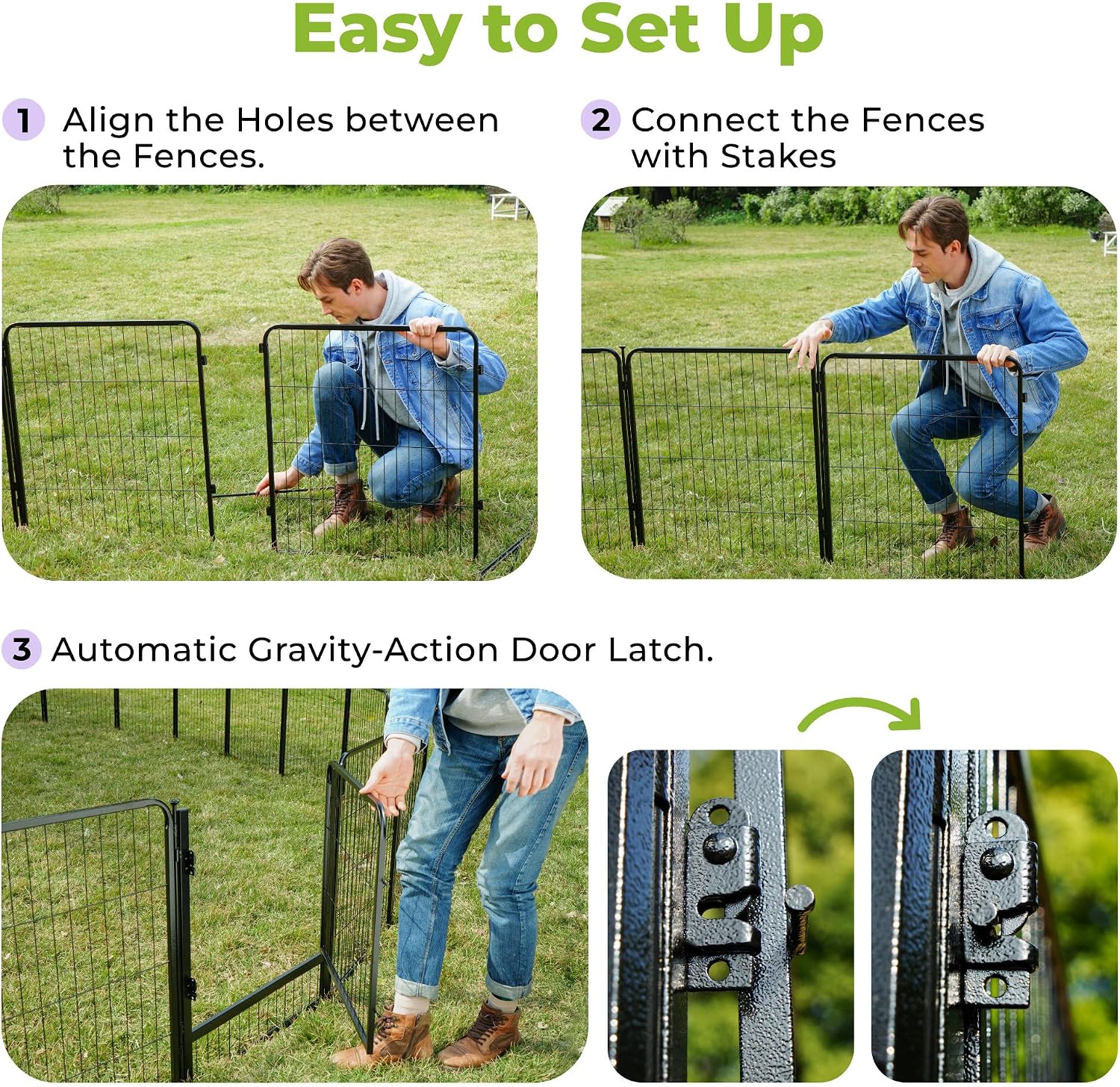 SunsGrove Tall Garden Fence with Gate, 40 in(H) x 26.8 ft(L) 12 Panels Heavy Duty Metal Animal Barrier Fence for Yard, Suitable for Indoor or Outdoor Dog Pet Fence, Garden Fence Border, Black