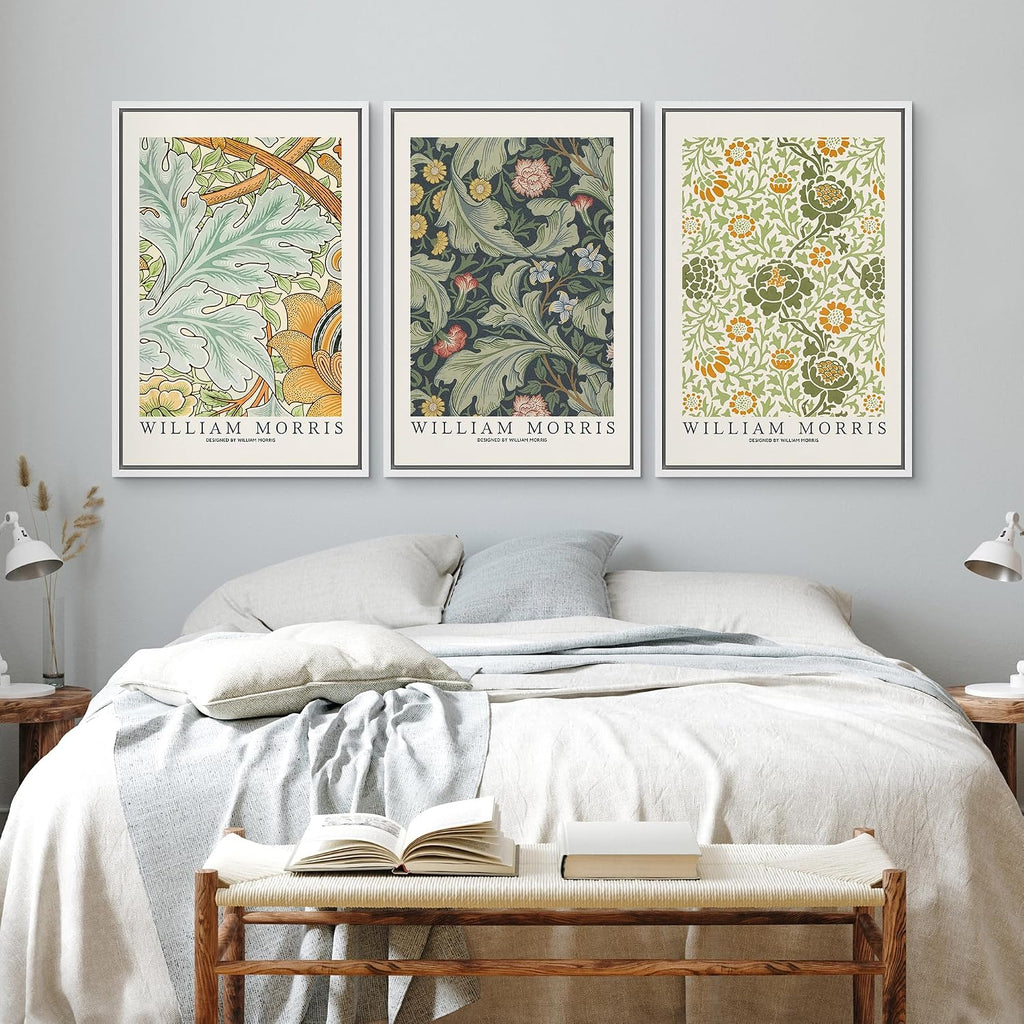 wall26 Framed Canvas Print Wall Art Set William Morris Flower Tapestry Posters Nature Wilderness Illustrations Modern Art Decorative Floral Botanical Minimal Calm for Bedroom - 24'x36'x3 White