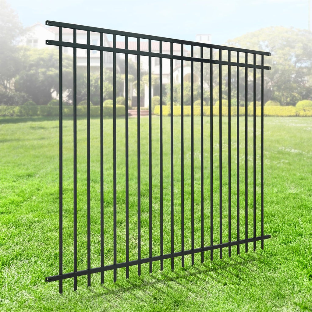 Fencer Wire Heavy Duty Flat Top Fence Barrier Panel, 6FT Height X 8FT Width Anti-Rust Metal Fencing Panel, Steel Outdoor Decorative Garden Fence Panel for Yard, Pool, Patio, Single Panel