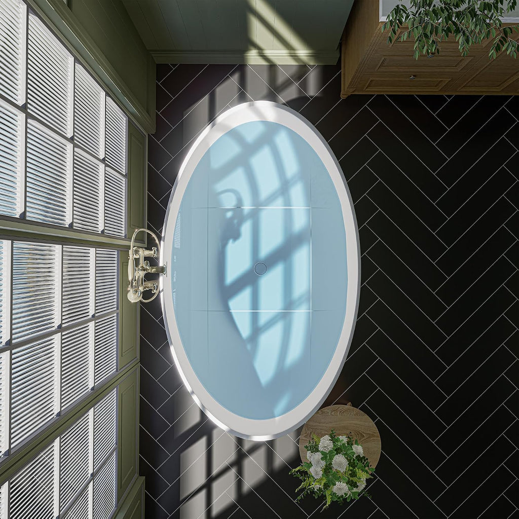Cacciar 67' Solid Surface Freestanding Oval Soaking Bathtub in Matte White
