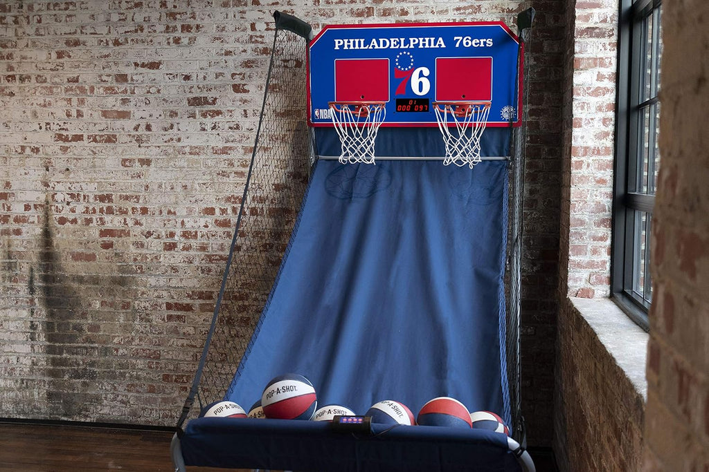 Pop-A-Shot - Home Dual Shot Arcade Basketball Game with NBA Graphics l Sensor Scoring l 16 Game Modes l 7 Balls l Foldable Storage l for All NBA Fans
