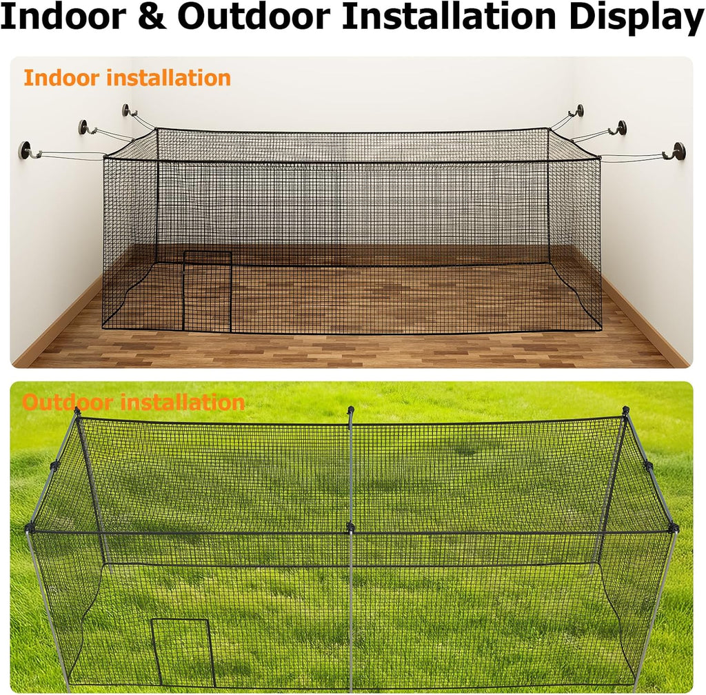 Batting Cage Net, UV-Stabilized HDPE, Black, 1-3/4' Square Mesh, Square-Hung, 1/4' Border Rope, Side Door – Baseball & Softball Netting – Sizes: 8x8x20ft,10x10x35ft,12x12x55ft, 12x14x70ft