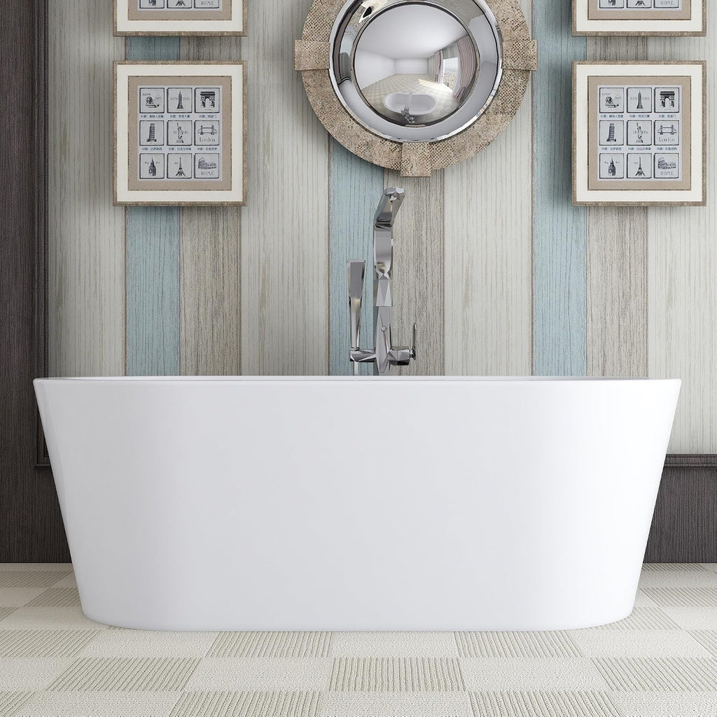 HomeBeyond 59 Inch White Freestanding Bathtub | Acrylic Free Standing Soaking Tub, Morden Bathroom Stand Alone Tub Suitable for 1 Person Bathing