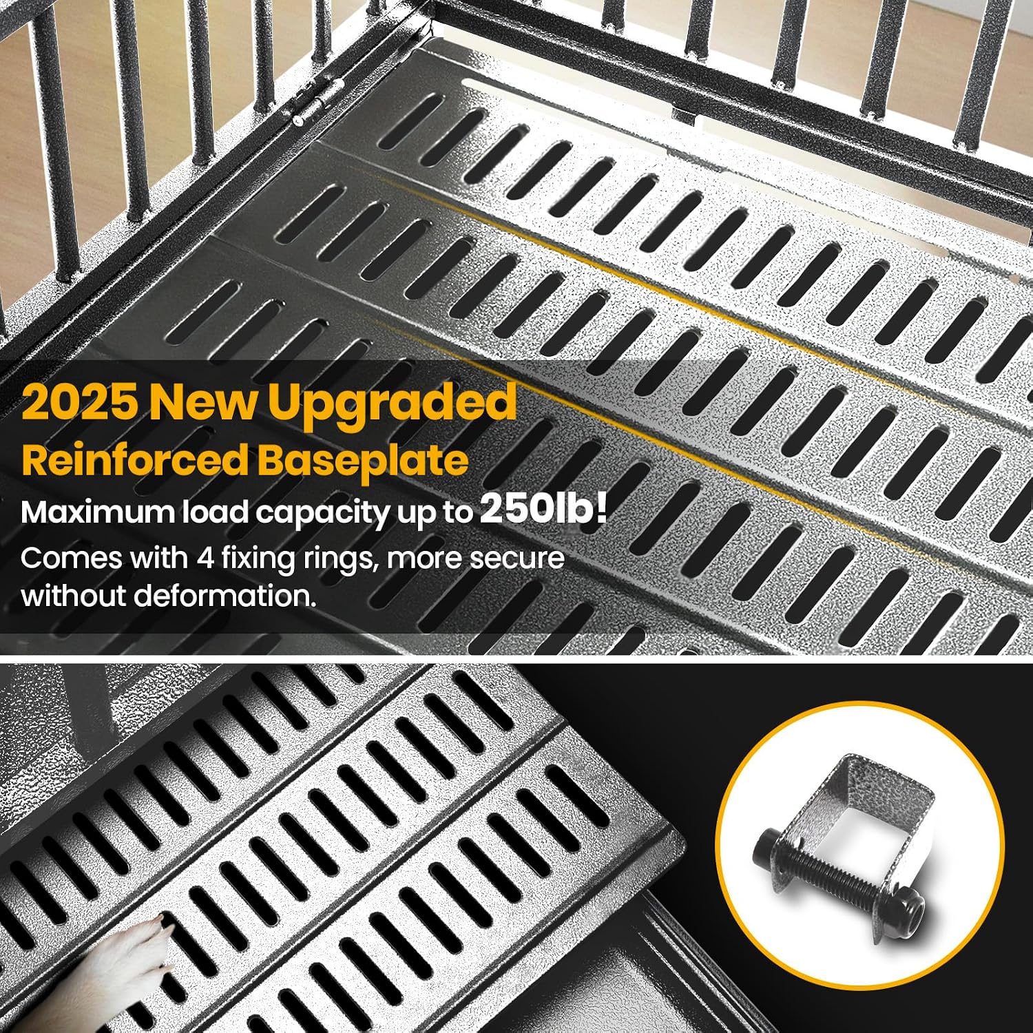 Oranland 48 inch Heavy Duty Indestructible Dog Crate,2025 New Upgraded Reinforced Baseplate for Large Dogs,XL Dog Crate for High Anxiety Dogs/Max Load Capacity 250lbs/Double Door with Wheels（Silver）