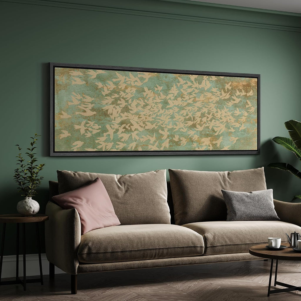 MUDECOR Large Framed Canvas Print Wall Art Vintage Botanical Floral Tapestry Ornamental Garden Antique Retro Ready to Hang Painting for Living Room Bedroom Multi-Sizes - 60'x20'