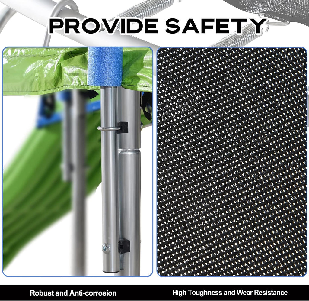 12ft Trampoline Combination with Swing and Slide, Safety Net and Basketball Hoop, Outdoor for Kids and Adults Green