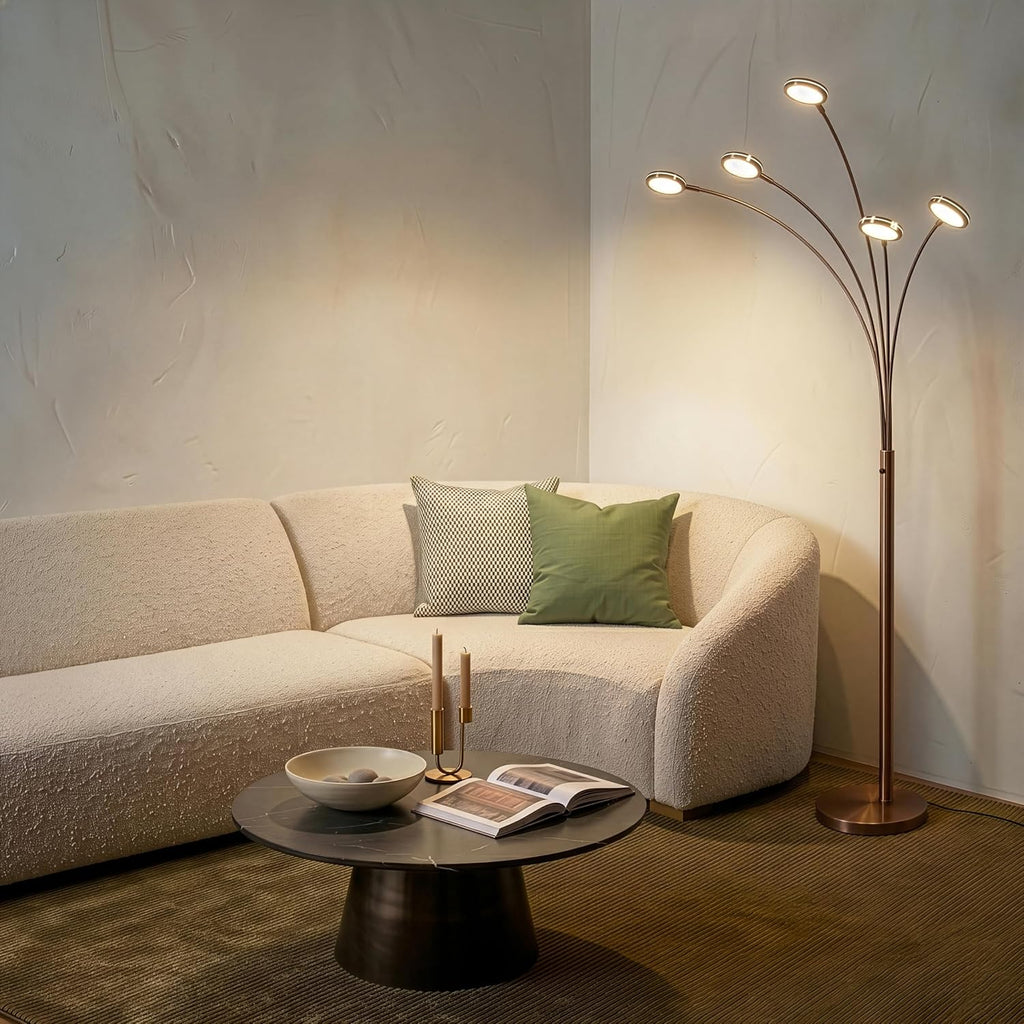 Brightech Orion Arc Floor Lamp for Living Room, Tree Floor Lamp with 5 Adjustable Arms, Multi-Head Standing Lamp with Flexible Rotating LED Lights for Bedroom, Dorm - Bright Hanging Lighting - Bronze