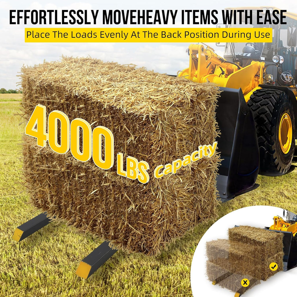 PeakPursuit 60' 4000lbs Clamp on Pallet Forks Heavy Duty Tractor Forks with No Adjustable Stabilizer Bar Quick Attach Pallet Fork for Bucket Tractor Loader Skid Steer