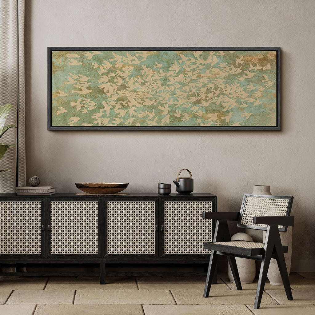 MUDECOR Large Framed Canvas Print Wall Art Vintage Botanical Floral Tapestry Ornamental Garden Antique Retro Ready to Hang Painting for Living Room Bedroom Multi-Sizes - 60'x20'