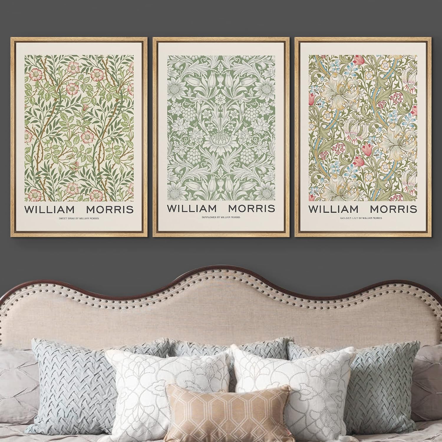 wall26 Framed Canvas Print Wall Art Set William Morris Flower Pattern Tapestries Nature Floral Illustrations Fine Art Decorative Botanical Rustic for Living Room, Bedroom, Office - 16'x24'x3 Natural