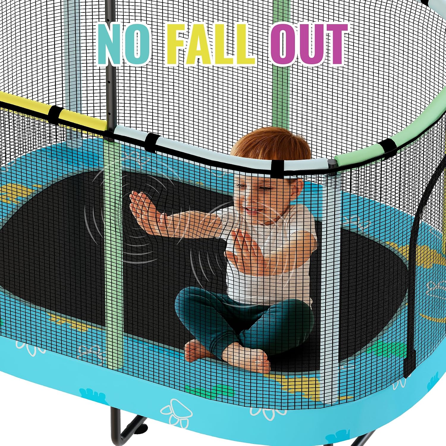 Lamerge Kids Trampoline, Indoor Trampoline Approved by ASTM, Safety Enclosure Net and Adjustable Handrail, 1-8 Children, 500lbs Capacity, 7-in-1, 60'