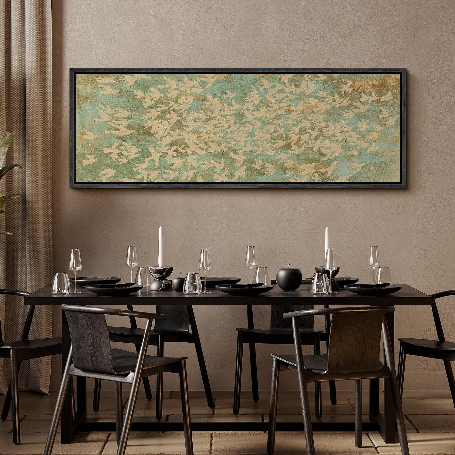 MUDECOR Large Framed Canvas Print Wall Art Vintage Botanical Floral Tapestry Ornamental Garden Antique Retro Ready to Hang Painting for Living Room Bedroom Multi-Sizes - 60'x20'