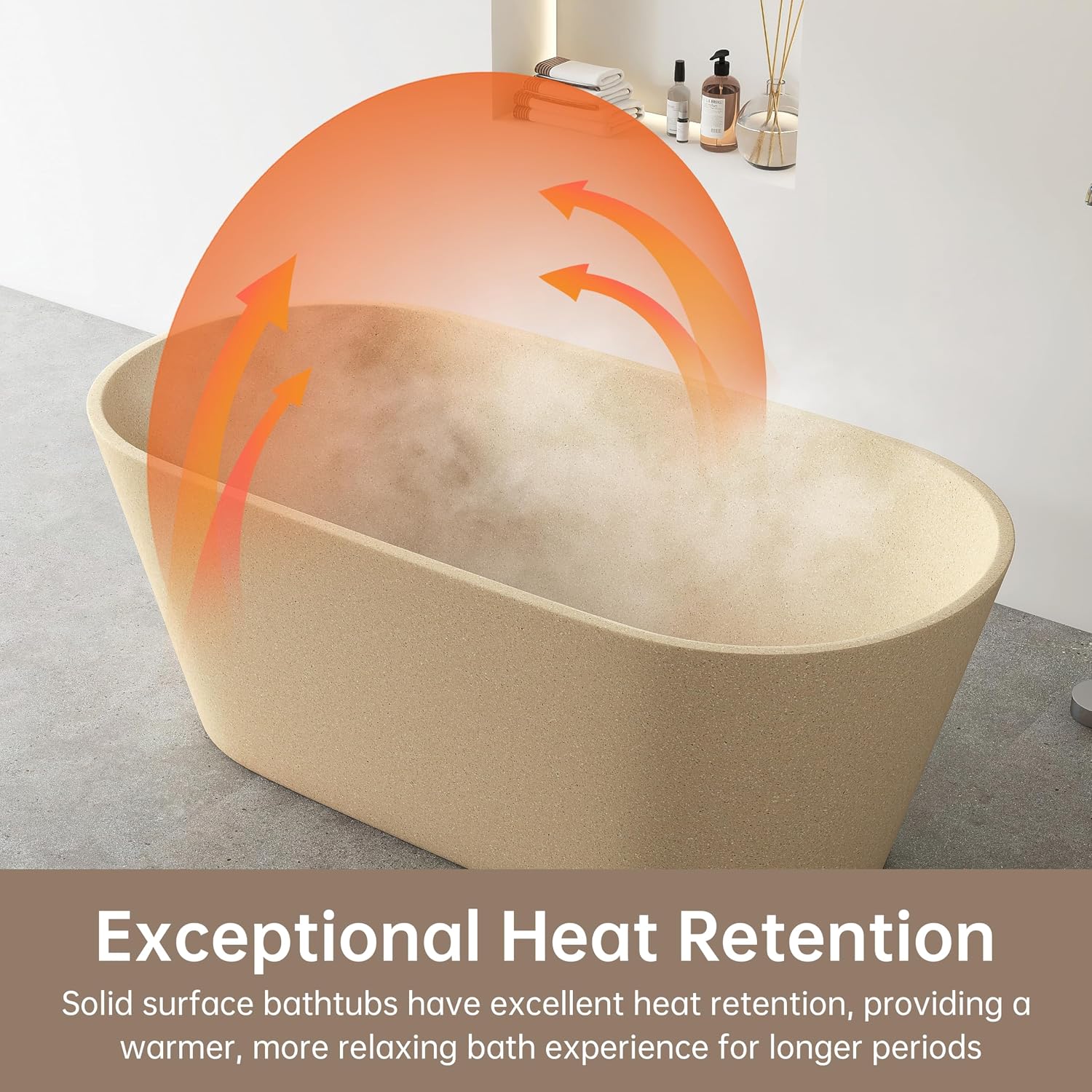 Terrazzo Free Standing Tub 59', Solid Surface Soaking Freestanding Bathtub, Stone Tub with Pop-up Drain
