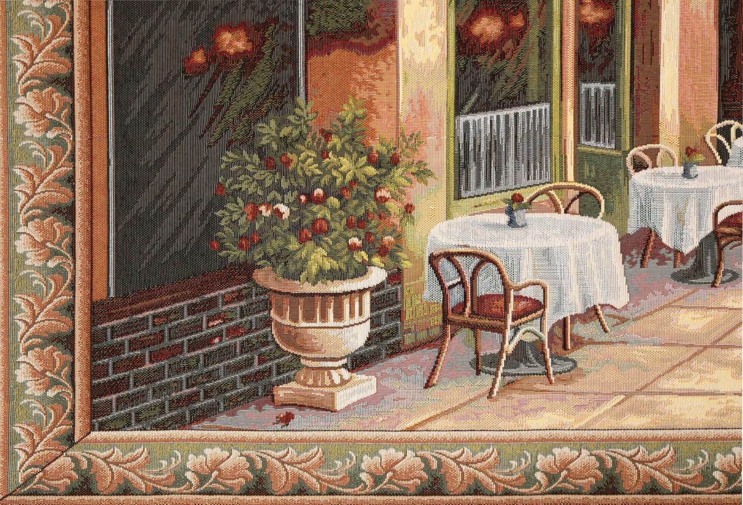 Charlotte Home Furnishings Inc Tapestry Wall Hanging, 27 x 57 Inch Cafe By Lake Como Wall Art, Jacquard Woven Boho Tapestry, Cotton Wall Tapestry for Bedroom, Living Room & Home Decor, European Soft Cotton Fabric