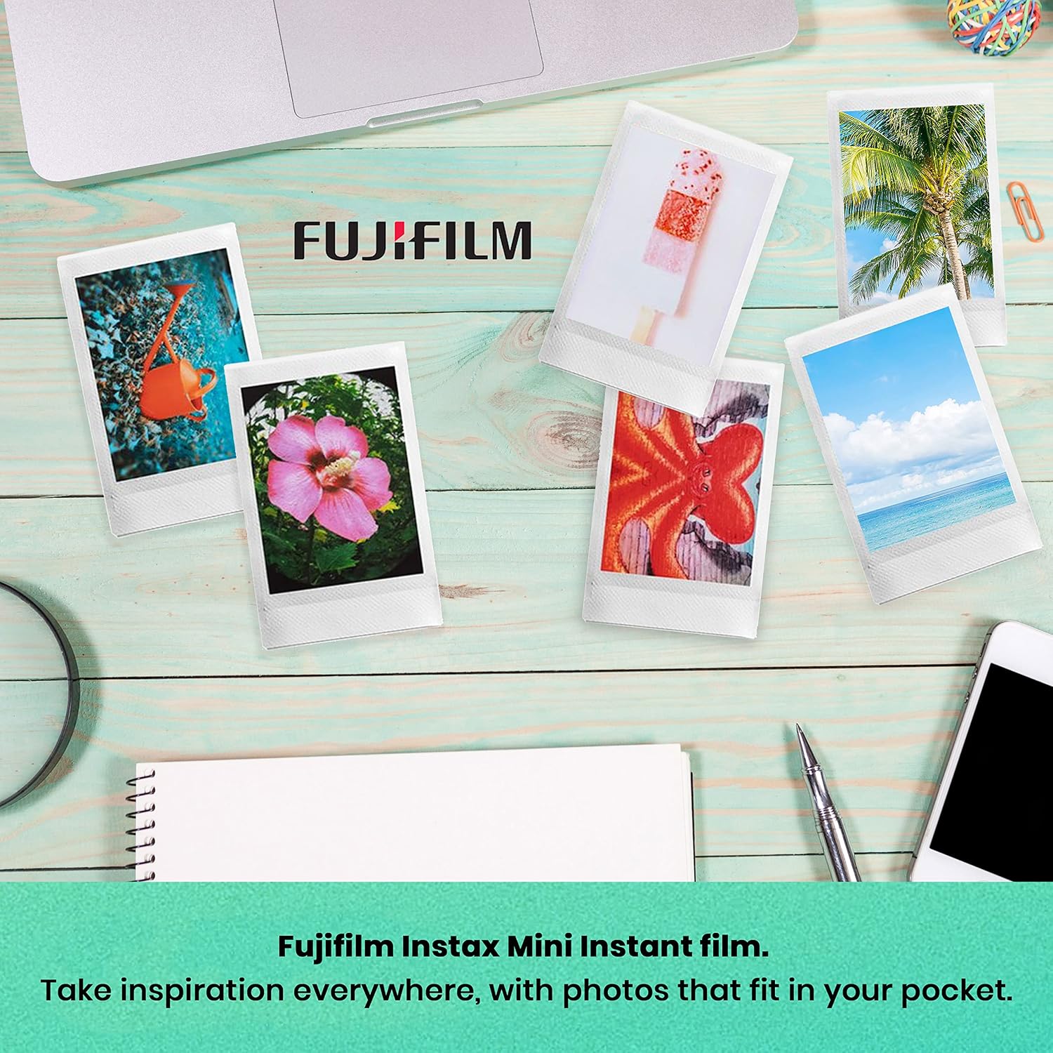 Fujifilm Instax Mini Link 2 Smartphone Printer Clay White Bundle with Fujifilm Instax Mini Twin Pack Instant Film and 20 Sticker Frames