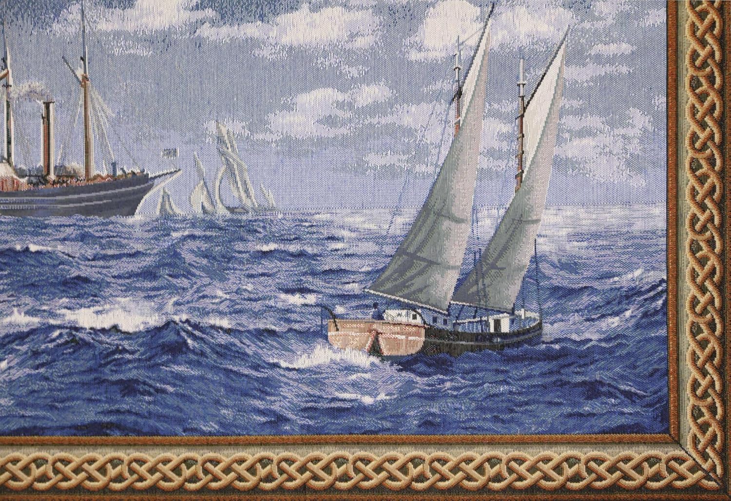 Charlotte Home Furnishings Inc Tapestry Wall Hanging, 27 x 52 Inch Tall Ships Wall Art, Jacquard Woven Boho Tapestry, Cotton Wall Tapestry for Bedroom, Living Room & Home Decor, European Soft Cotton Fabric