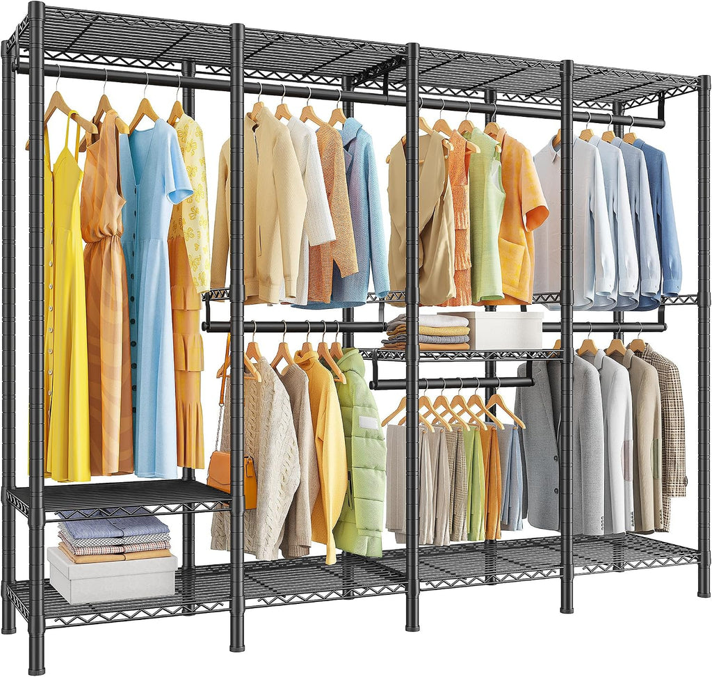 Raybee Clothes Rack Heavy Duty 1100 LBS Capacity Clothing Racks for Hanging Clothes Adjustable Garment Rack,17.7' D x 75.8' W x 76.9' H Black