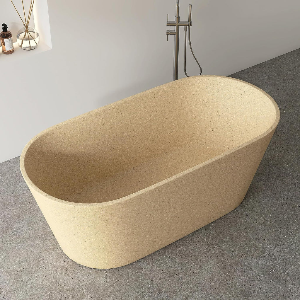 Terrazzo Free Standing Tub 59', Solid Surface Soaking Freestanding Bathtub, Stone Tub with Pop-up Drain