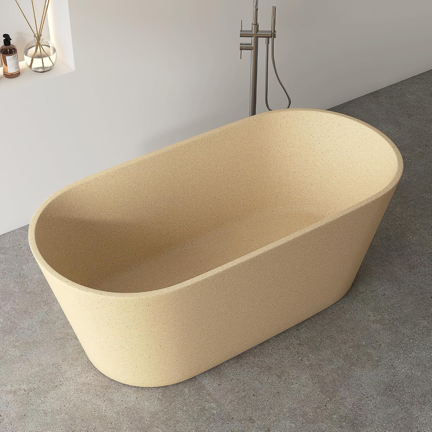 Terrazzo Free Standing Tub 59', Solid Surface Soaking Freestanding Bathtub, Stone Tub with Pop-up Drain