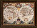 ELITEART-Old Vintage World Map Oil Painting Reproduction Giclee Wall Art Canvas Prints-Framed Size:39' x 28'