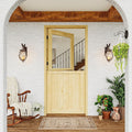 Exterior Dutch Door Slab, 36' x 80', Universal Tempered Clear Glass Split Single Doors, Solid Core Home Door, Natural Pine Wood - with 4 Black Hinges & 1 Latch, Without Jamb