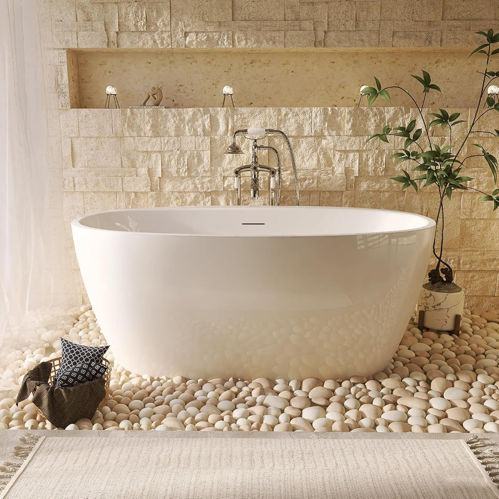 59' Acrylic Freestanding Tub, Soaking Tub, Bathtub for SPA, Integrated Overflow and Drain, cUPC Certified, Lustre White