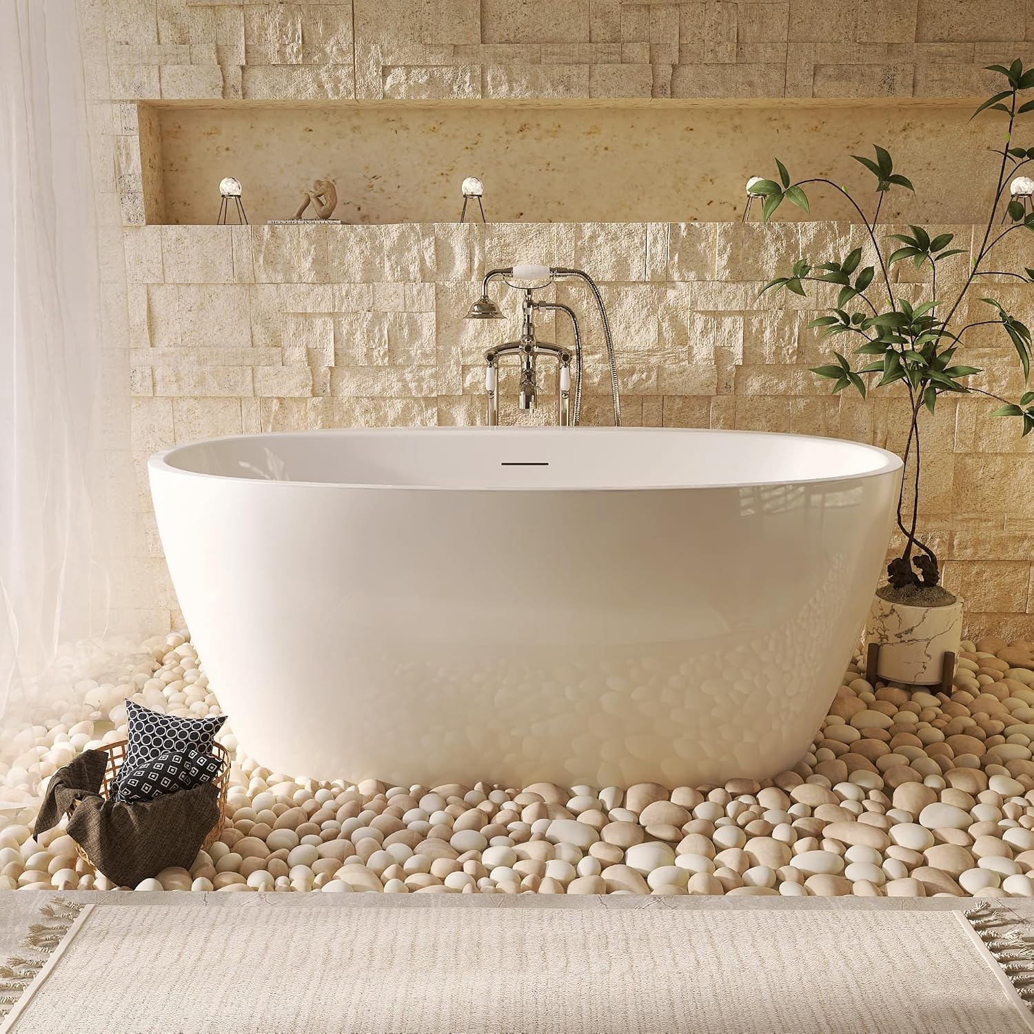 59' Acrylic Freestanding Tub, Soaking Tub, Bathtub for SPA, Integrated Overflow and Drain, cUPC Certified, Lustre White