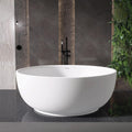 59'' Stone Resin Solid Surface Freestanding Bathtub,Round Bathtub，Modern Elegant Design Soaking Stand Alone Tub, Matte White, Drain and Overflow Included 005-1500