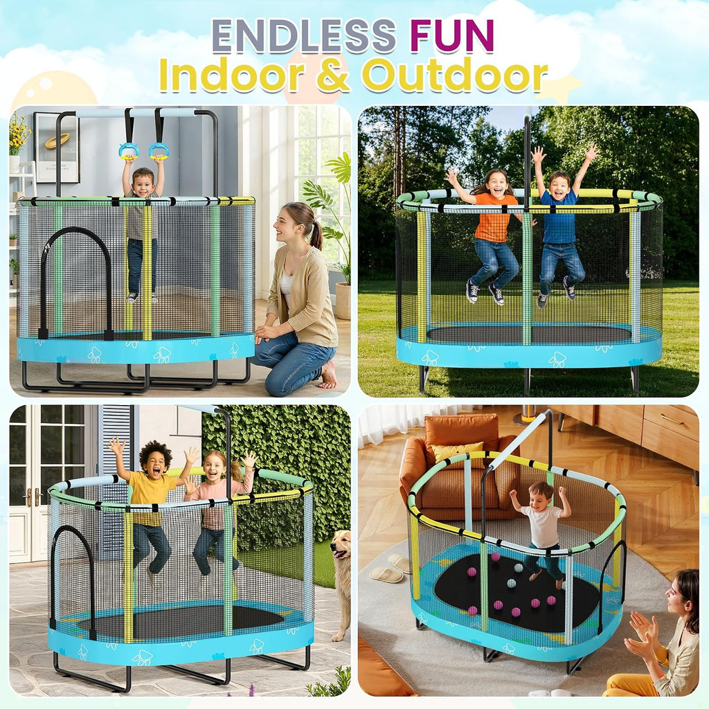 Lamerge Kids Trampoline, Indoor Trampoline Approved by ASTM, Safety Enclosure Net and Adjustable Handrail, 1-8 Children, 500lbs Capacity, 7-in-1, 60'