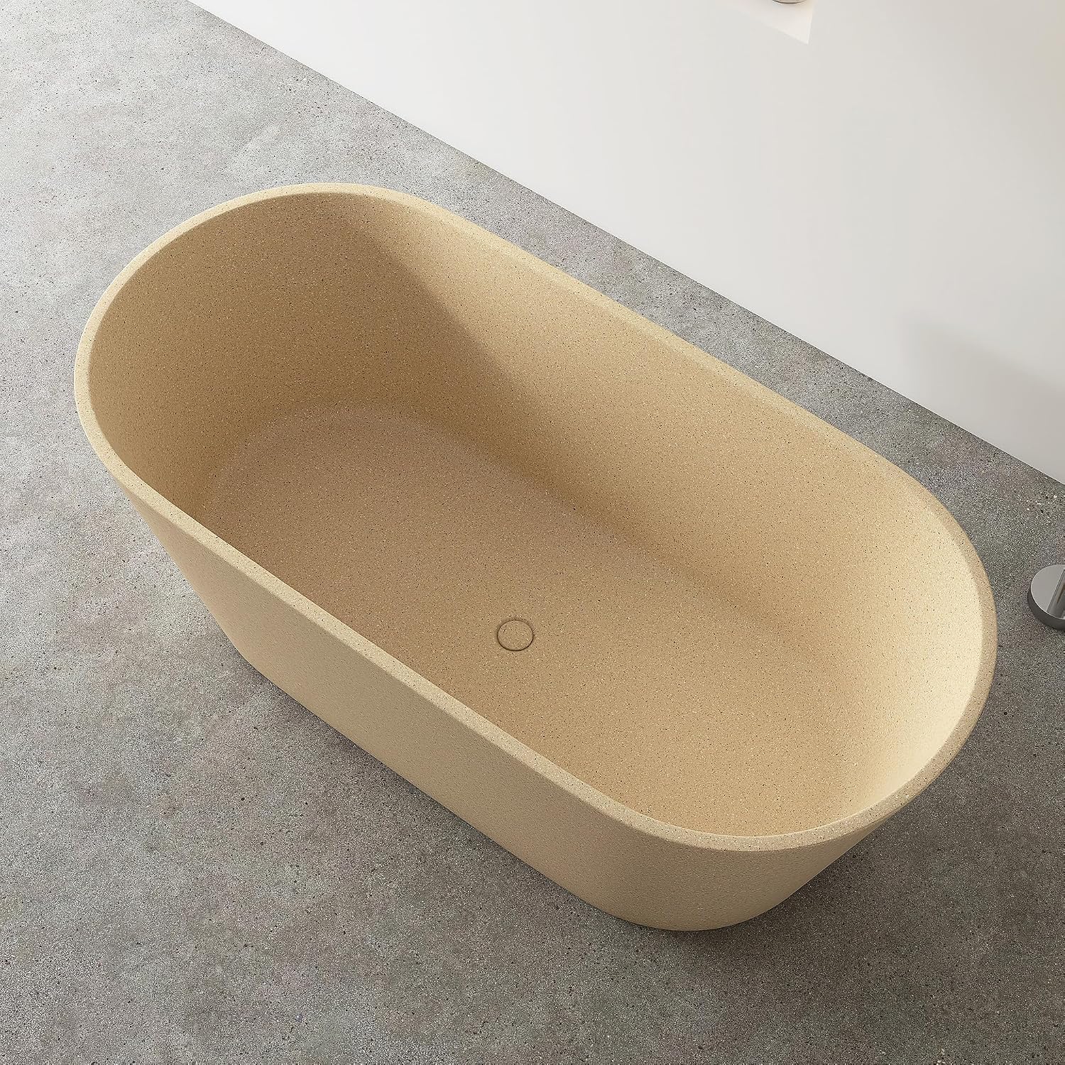 Terrazzo Free Standing Tub 59', Solid Surface Soaking Freestanding Bathtub, Stone Tub with Pop-up Drain